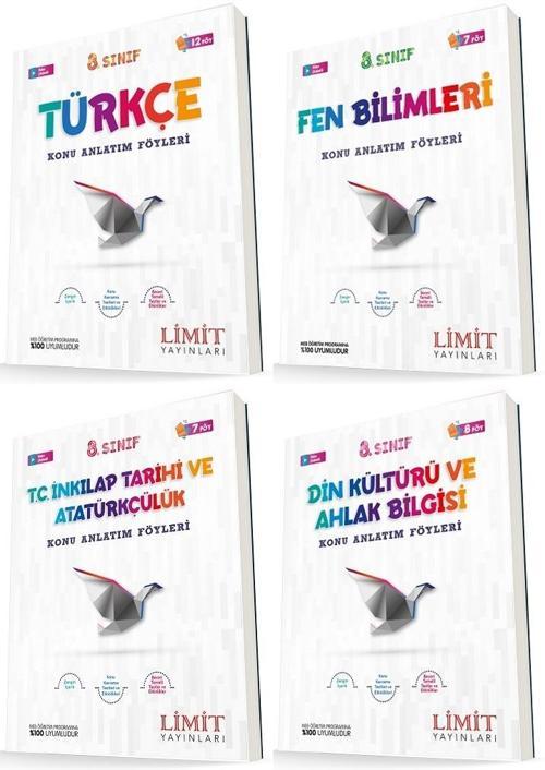 Limit 8. Sınıf Türkçe + Fen + İnkılap + Din Konu Föyleri Seti 4 Kitap 2023