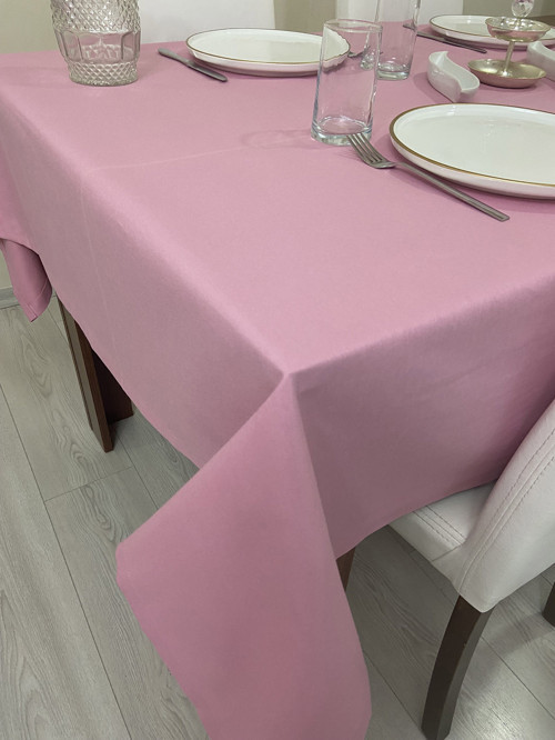 Pembe Keten Masa Örtüsü | Sıvı Geçirmez & Leke Tutmaz | Özel Ölçü Üretim | OEKO-TEX® 100