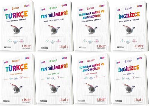 Limit 8. Sınıf Türkçe + Fen + İnkılap + İngilizce Konu Föyleri + Soru Seti 8 Kitap 2023