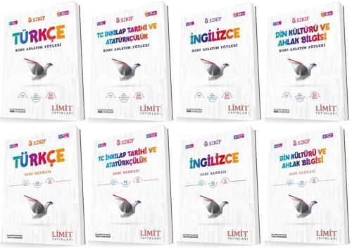 Limit 8. Sınıf Türkçe + İnkılap + İngilizce + Din Konu Föyleri + Soru Seti 8 Kitap 2023