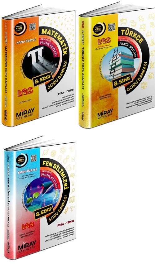 Miray 2024 8. Sınıf Lgs Matematik + Türkçe + Fen Soru Seti 3 Kitap