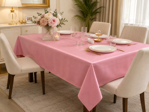 Pembe Keten Masa Örtüsü | Sıvı Geçirmez & Leke Tutmaz | Özel Ölçü Üretim | OEKO-TEX® 100