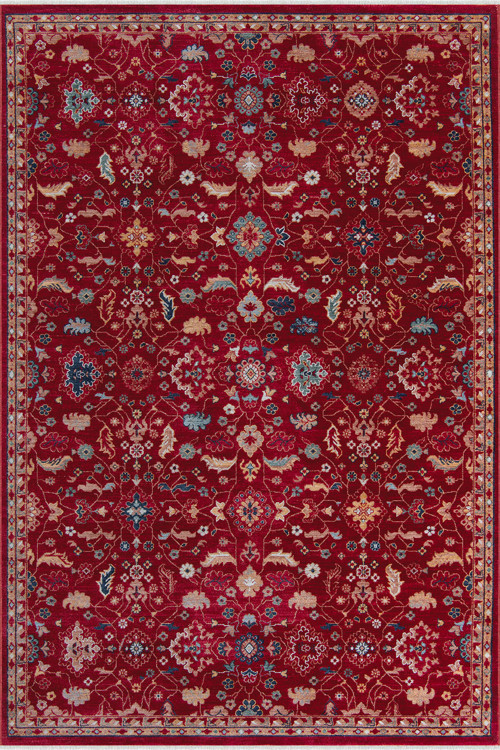 Ahlat 2302 Kırmızı Motifli Vintage Pamuk Taban Makine Halısı