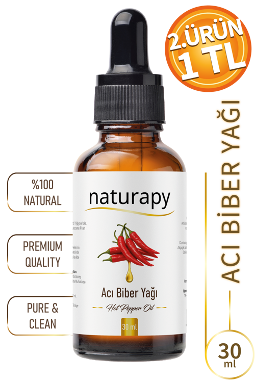 Acı Biber Yağı (Hot Pepper Oil) Maserasyon | Ekstraksiyon Yağı 30 ml Damlalıklı Cam Şişe