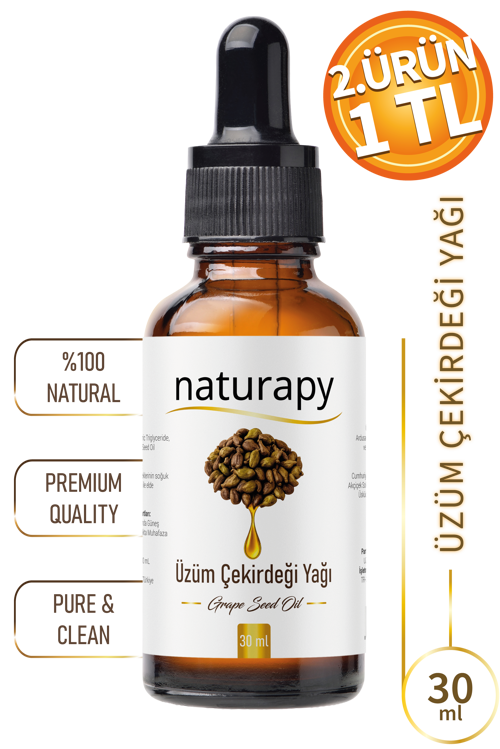 Üzüm Çekirdeği Yağı (Grape Seed Oil) Soğuk Sıkım Sabit Yağ 30 ml Damlalıklı Cam Şişe