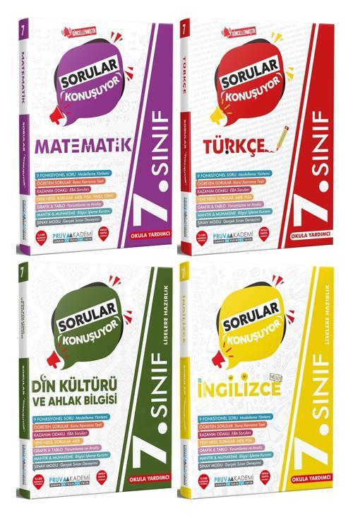 Pruva Akademi 7. Sınıf Matematik + Türkçe + Din + İngilizce Sorular Konuşuyor Seti 4 Kitap 2023