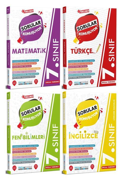 Pruva Akademi 7. Sınıf Matematik + Türkçe + Fen + İngilizce Sorular Konuşuyor Seti 4 Kitap 2023