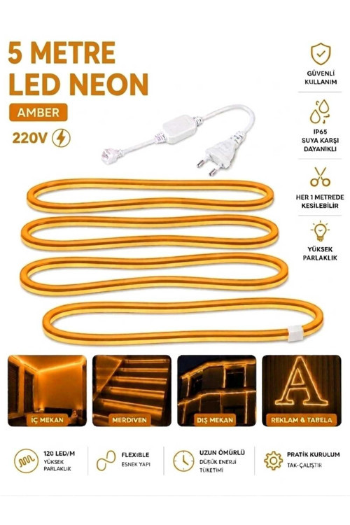 Ookayled 220V AMBER NEON LED 5 METRE HALİNDE FİŞ İLE BİRLİKTE