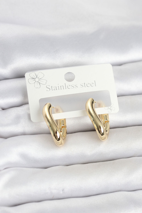 Gold Renk Asimetrik Halka Model Kadın Küpe - EBJ260612W44043