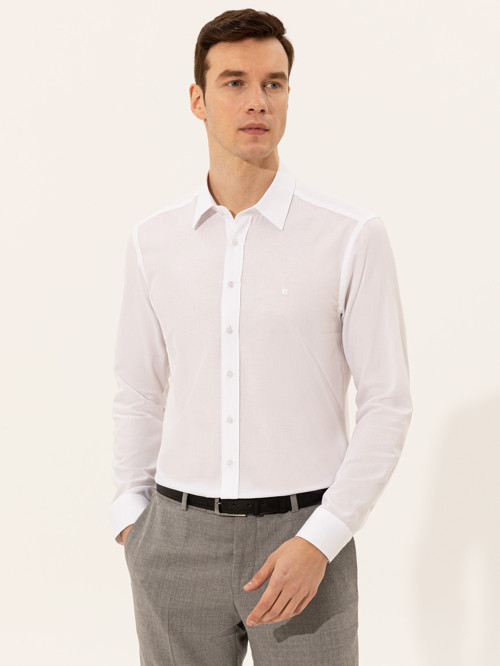 Beyaz Slim Fit Uzun Kollu Gömlek
