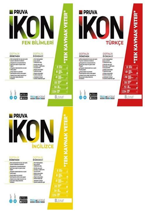 Pruva Akademi 8. Sınıf Fen Bilimleri + Türkçe + İngilizce Defter Seti 3 Kitap 2023