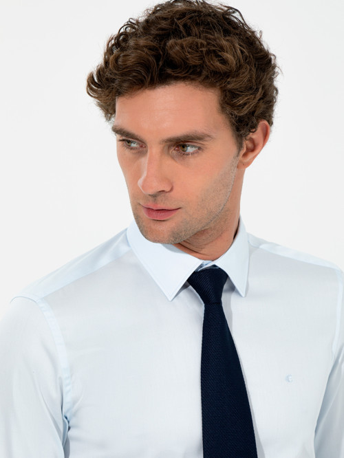 Açık Mavi Slim Fit Uzun Kollu Basic Gömlek