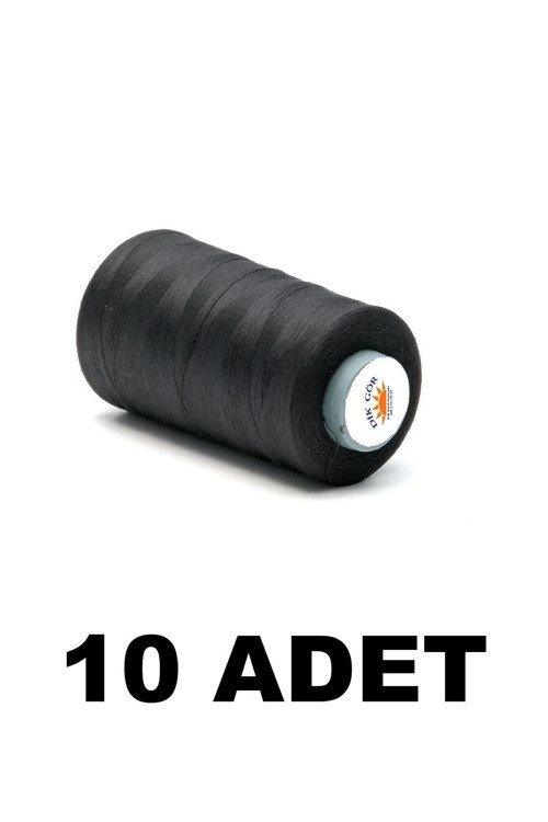 Kozalı 10 Adet 120 Numara Siyah Renkli Polyester Dikiş İpliği 5000 Metre