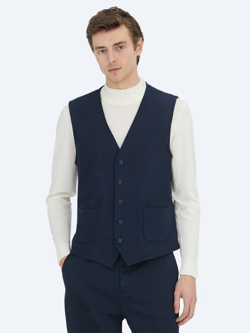 Lacivert Slim Fit Kelebek Yaka Klasik Yelek