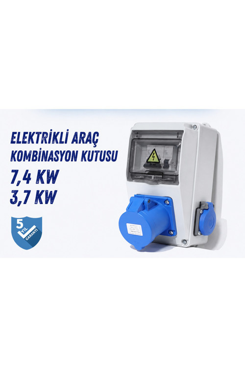7,4kW 3x32A Monofaze Elektrikli Araç Şarj Cihazı Kombinasyon Kutusu Tesla Uyumlu Kaçak Akım Roleli