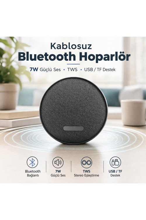 Kablosuz Bluetooth Hoparlör 7W Tws Destekli Usb Tf Kart Girişli Taşınabilir Masaüstü Speaker