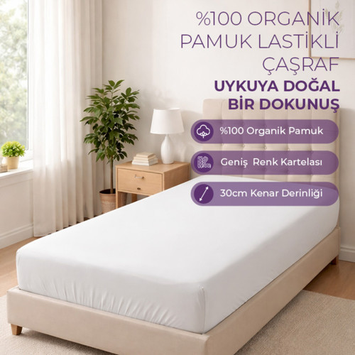 %100 Organik Pamuk Lastikli Çarşaf - Dolmabahçe Serisi
