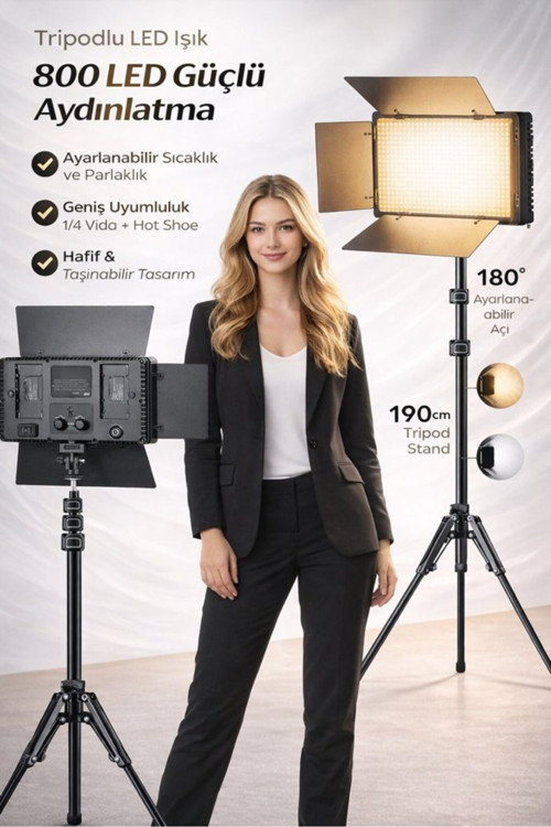 800 Led Profesyonel Video Işığı Tripodlu – Ayarlanabilir Parlaklık & 3200K-5600K Renk Sıcaklığı