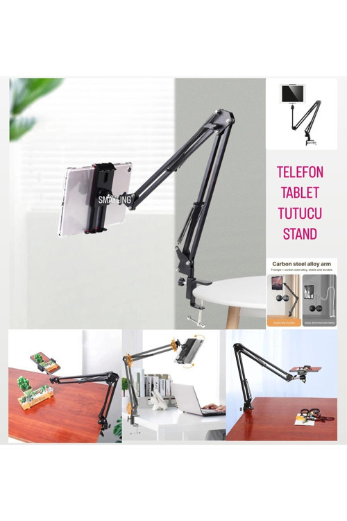 Tablet&Telefon Tutucu Stand Uzun Kollu Masa Üstü Stant Ayarlanabilir Esnek Açılı 360° Oynar Başlıklı