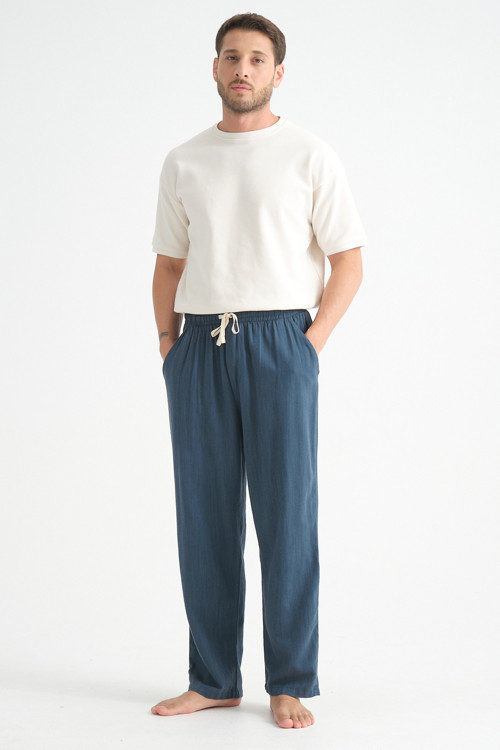 Luxe Erkek Baggy Keten Karışımı Rahat Pantolon Bol Paça Yeni Sezon