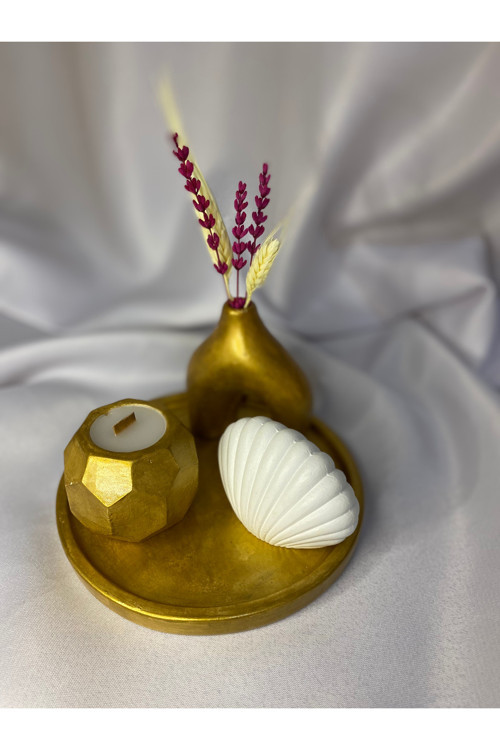 Dekoratif Biblo ve Mum 4'lü Set (Gold)