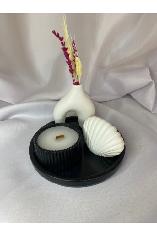 Dekoratif Biblo ve Mum 4'lü Set (Siyah)