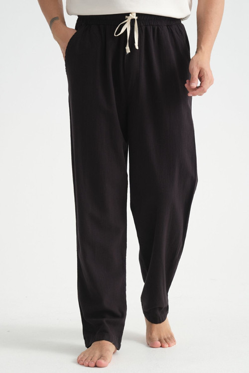 Luxe Erkek Baggy Keten Karışımı Rahat Pantolon Bol Paça Yeni Sezon