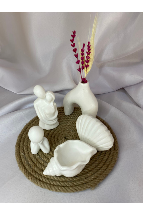 Dekoratif Biblo ve Mum 6'lı Set (Beyaz)