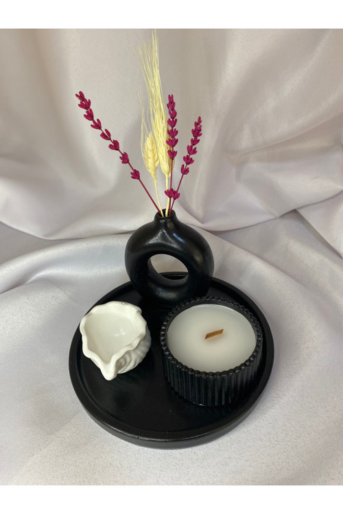 Dekoratif Biblo ve Mum 4'lü Set (Siyah)