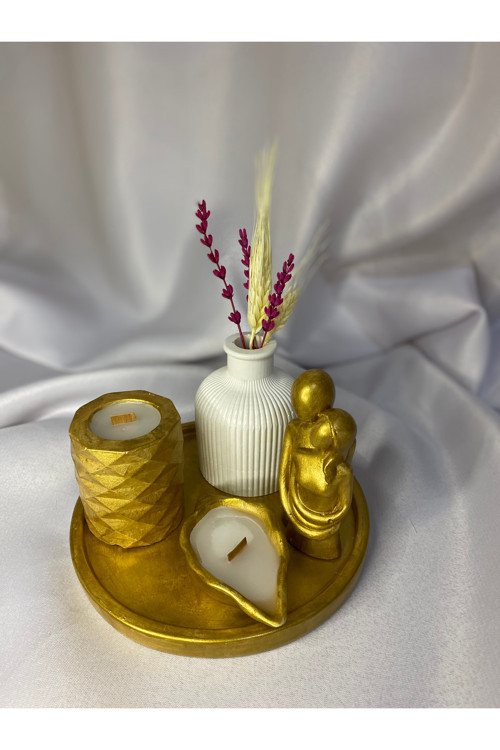 Dekoratif Biblo ve Mum 5'li Set (Gold)