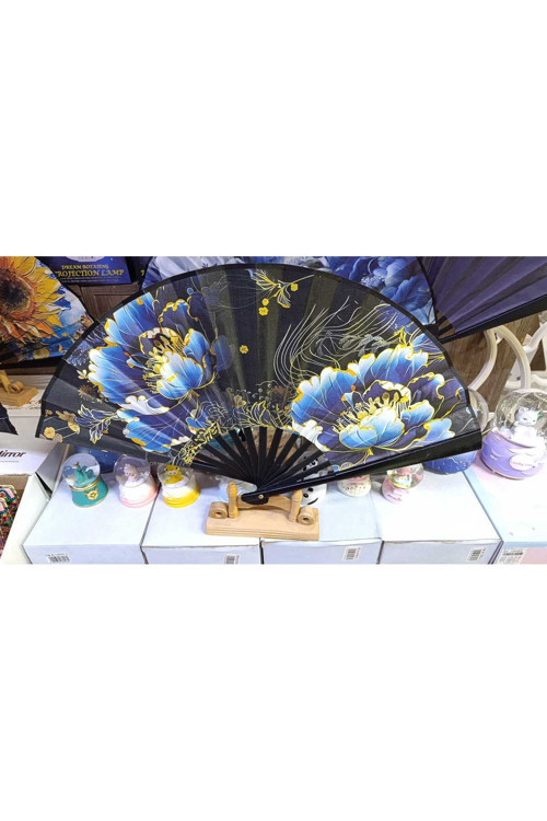 Maksi Boy Yelpaze | Çift Tarafı Saten Kraft | 47X27 cm | Indigo Blossom