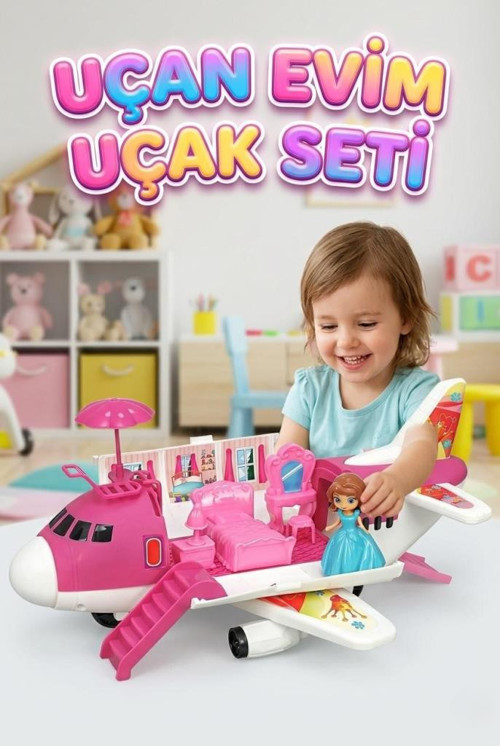 Uçak Evim Açılır Kapanır Gövdeli Bebekli ve Aksesuarlı Gelişim Destekleyici Oyuncak Seti