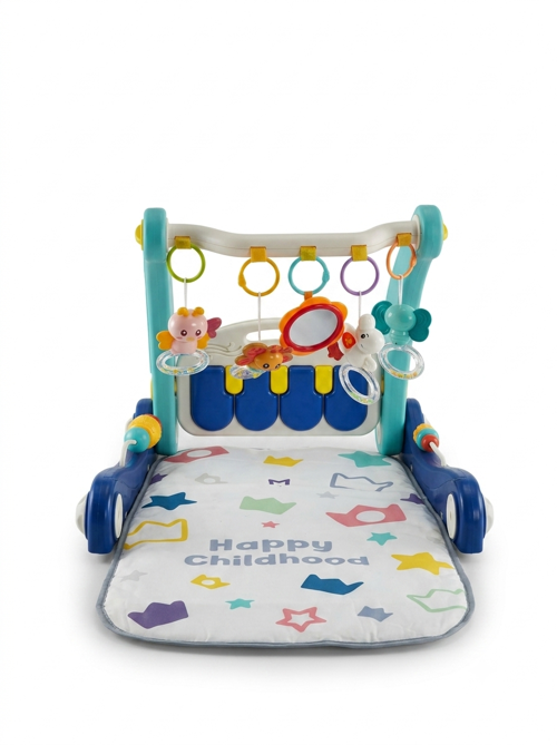 2 In 1 Piano Rack & Walker Mavi - Eğitici Bebek Aktivite Masası ve İlk Adım Yürüteç (Piyanolu Oyun Halısı)