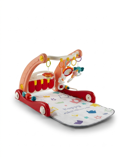 2 In 1 Piano Rack & Walker Pembe- Eğitici Bebek Aktivite Masası ve İlk Adım Yürüteç (Piyanolu Oyun Halısı)