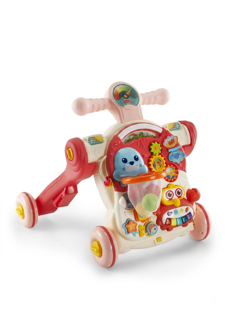 4 In 1 Multifunction Walker Pembe - Eğitici Bebek Aktivite Masası ve İlk Adım Yürüteç