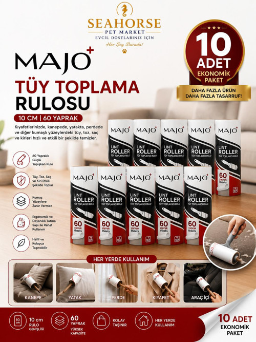 Tüy Toplama Rulosu 10'lu Ekonomik Paket (10 Adet Rulo x 60 Yaprak)