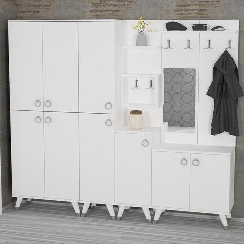 Sonia - 5 - 2 - 3 - 4 Sn01 Ayakkabılık Vestiyer Portmanto Beyaz