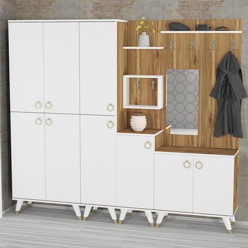 Sonia - 5 - 2 - 3 - 4 Sn02 Ayakkabılık Vestiyer Portmanto Beyaz - Çam