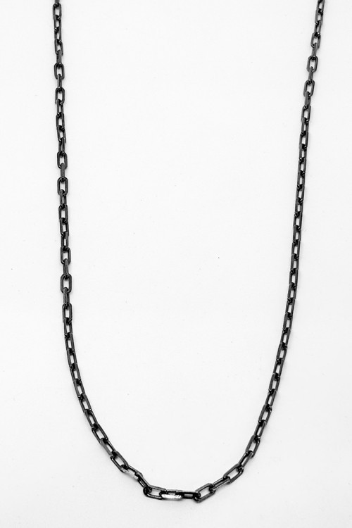 İnce Siyah Gümüş Oval Halka Zincir Kolye 55CM