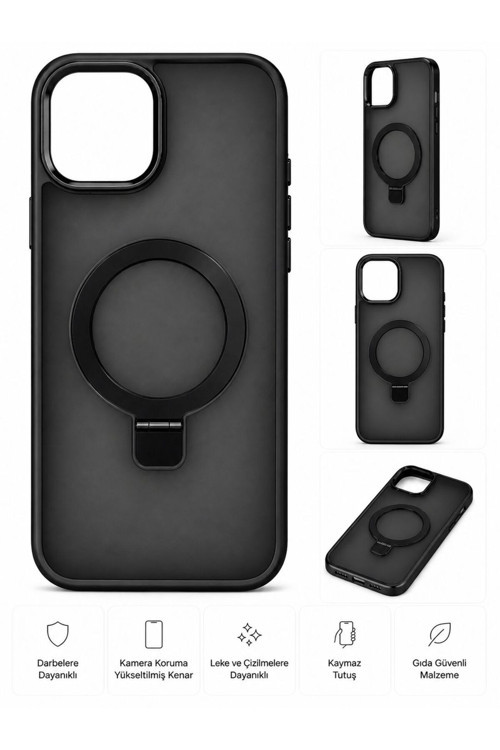 iPhone 11 PRO MAX UYUMLU SİYAH MAGSAFE DESTEKLİ STANDLI KILIF