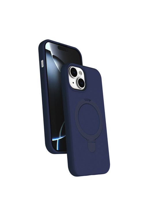 APPLE IPHONE 13 UYUMLU LACİVERT STANDLI MAGSAFELİ SİLİKON KILIF