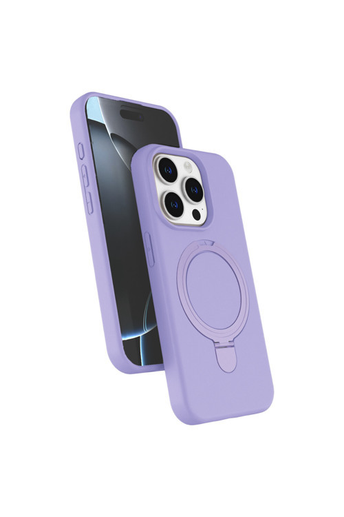 APPLE IPHONE 15 PRO MAX UYUMLU LİLA STANDLI MAGSAFELİ SİLİKON KILIF