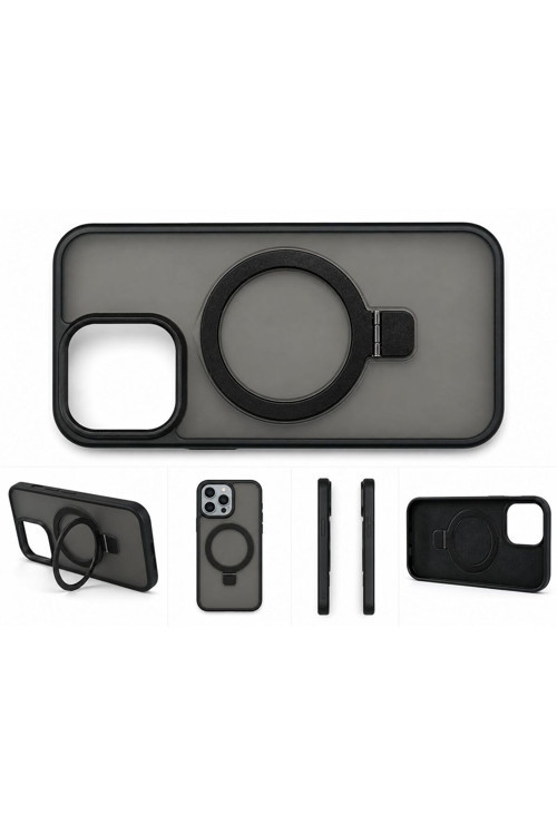 iPhone 14 PRO UYUMLU SİYAH STANDLI MAGSAFELİ SİLİKON KILIF