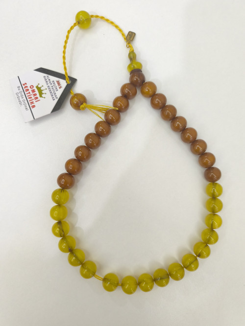 Omari İmzalı Sertifikalı Alman Faturan Sıkma Kehribar Tesbih 12x13 mm Küre Kesim