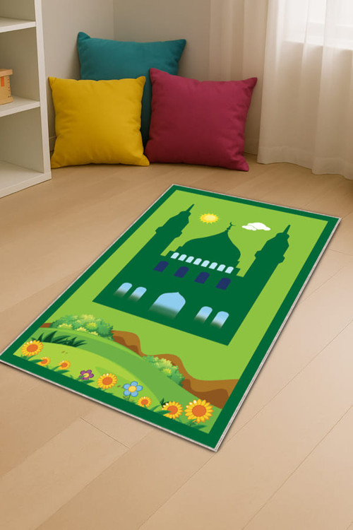 Yeşil Cami Temalı Unisex Çocuk Seccadesi CS06