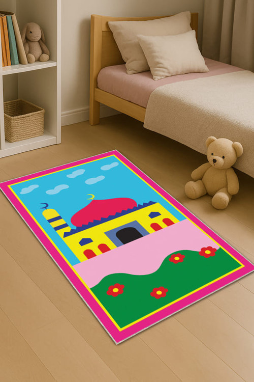 Çok Renkli Cami Temalı Unisex Çocuk Seccadesi CS25
