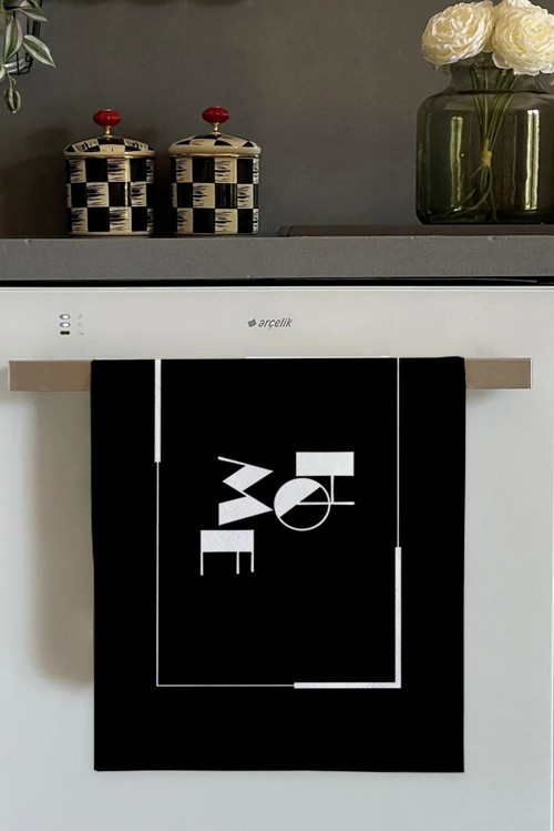 Siyah Home Yazılı Fırın Mutfak Havlusu 30x50cm