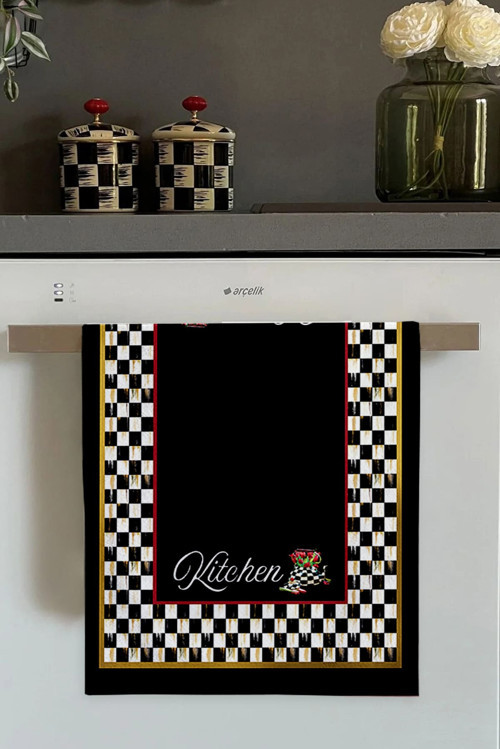 Siyah Dama Desen Fırın Mutfak Havlusu 30x50cm