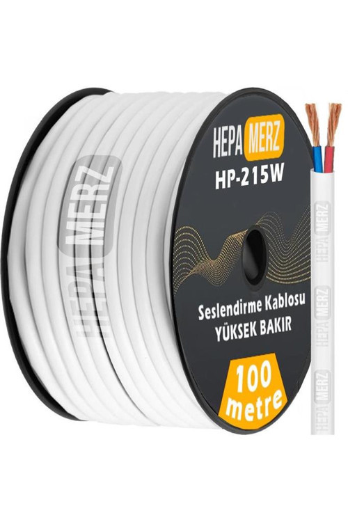 Hp-215WH Tam Bakır 2x1.5 mm Hoparlör Ses Kablosu 100 Mt (Beyaz)