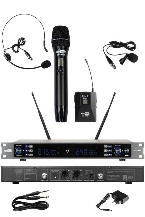 URX-286EH Üst Kalite 2'li EL ve Yaka UHF Telsiz Kablosuz Mikrofon Seti 2x100 Kanal